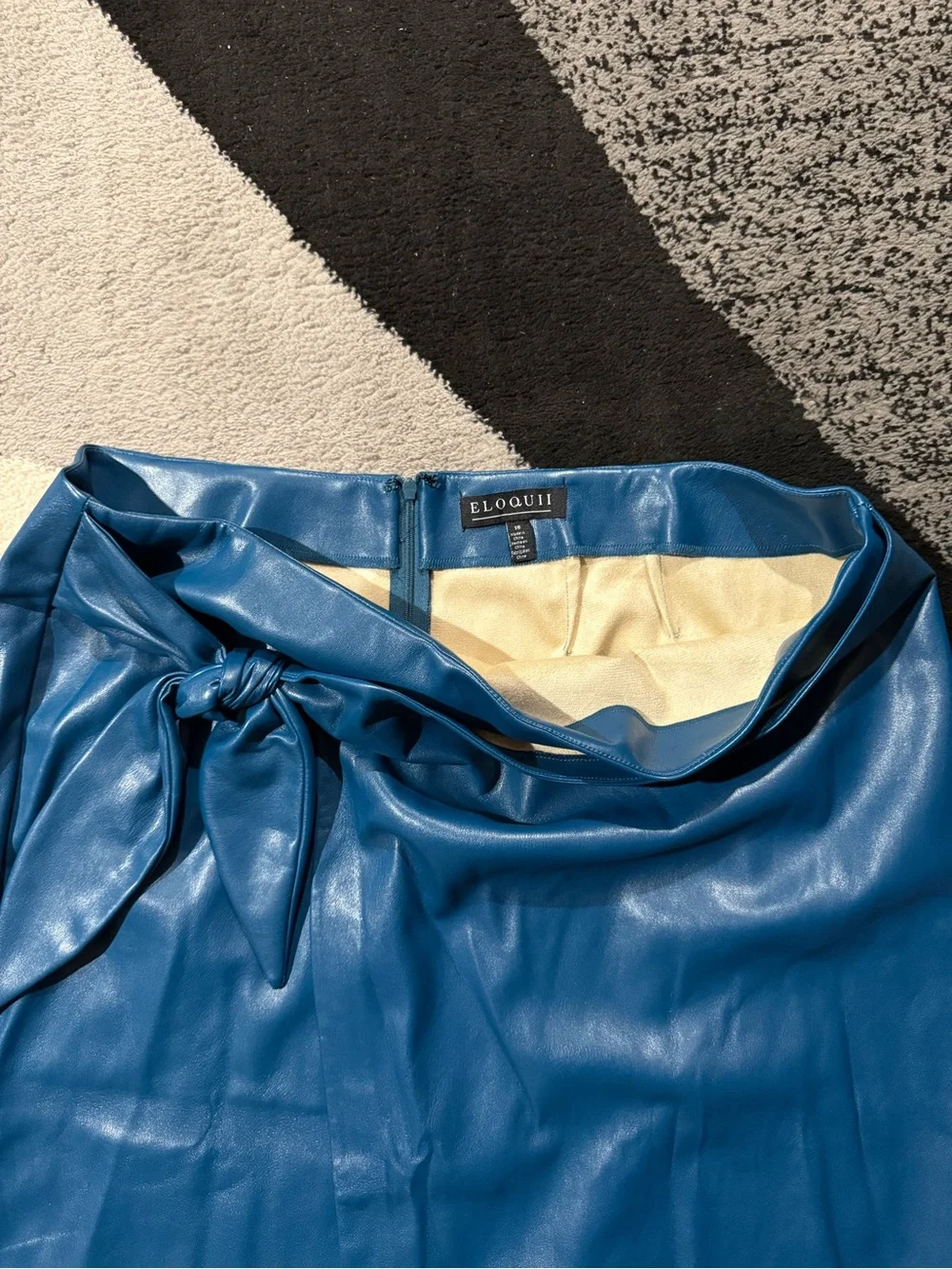 Blue Faux Leather Midi Skirt with Front Tie - Picture 3 of 3